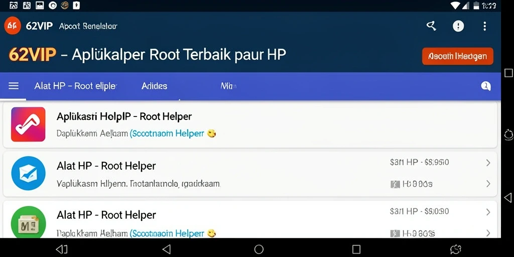 Antarmuka pengguna aplikasi Root Helper 62VIP yang menarik dan fungsional.