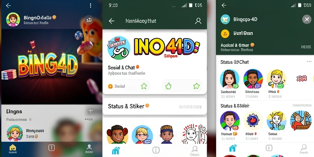 Tampilan antarmuka utama BINGO4D dengan berbagai stiker dan status.