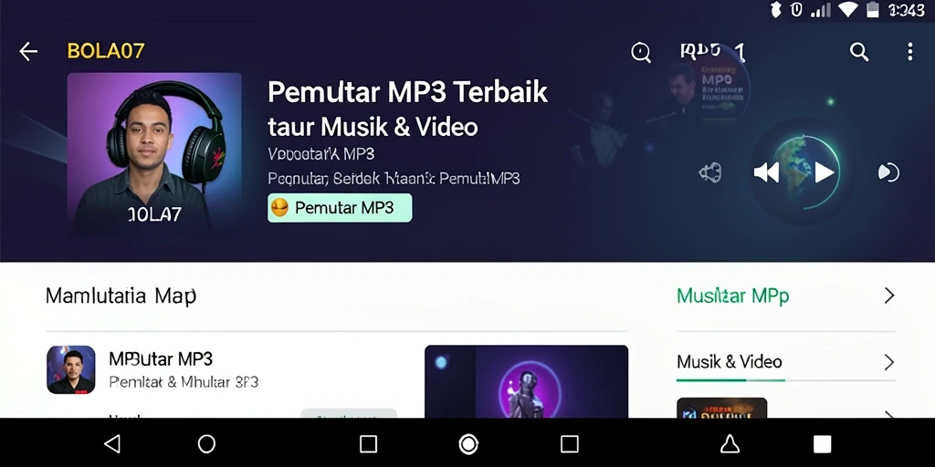 Screenshot antarmuka pengguna BOLA07 menunjukkan kemudahan penggunaan Pemutar MP3.