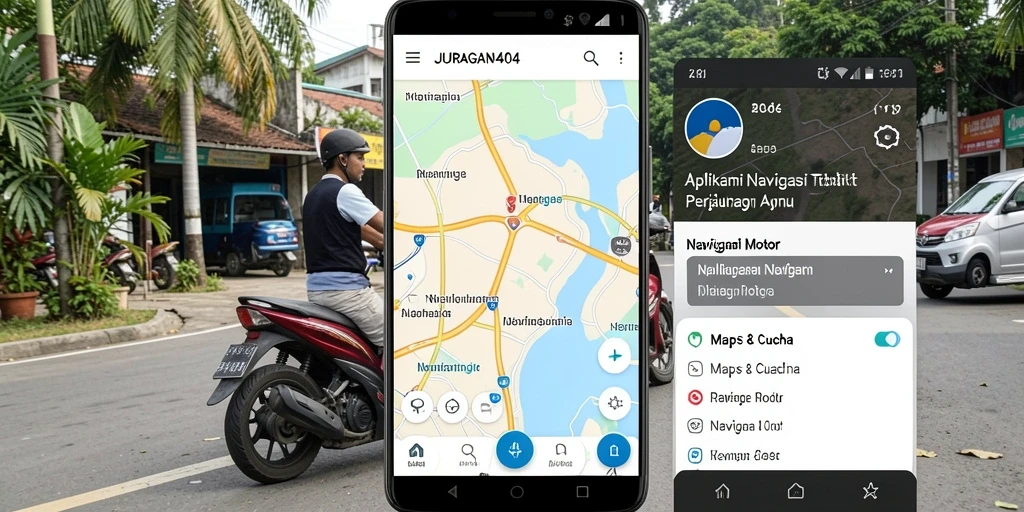 Tampilan antarmuka pengguna aplikasi JURAGAN404 untuk navigasi motor yang intuitif.