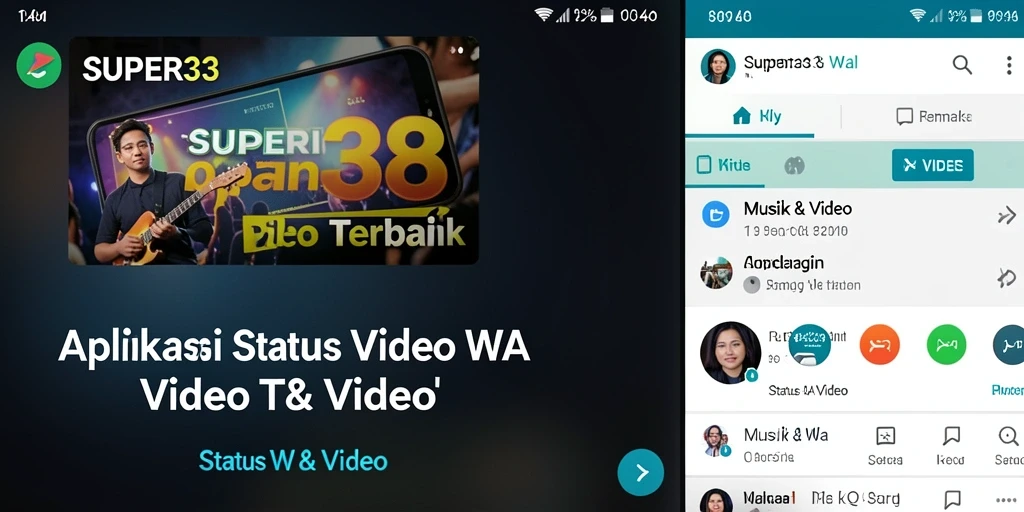 Tampilan antarmuka aplikasi SUPER33 untuk status WA Video yang menarik.